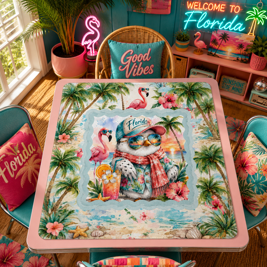 Florida Snowbird Tropical Flamingo And Palm Trees Mahjong Mat - Splash Of Mahj And Color Co.