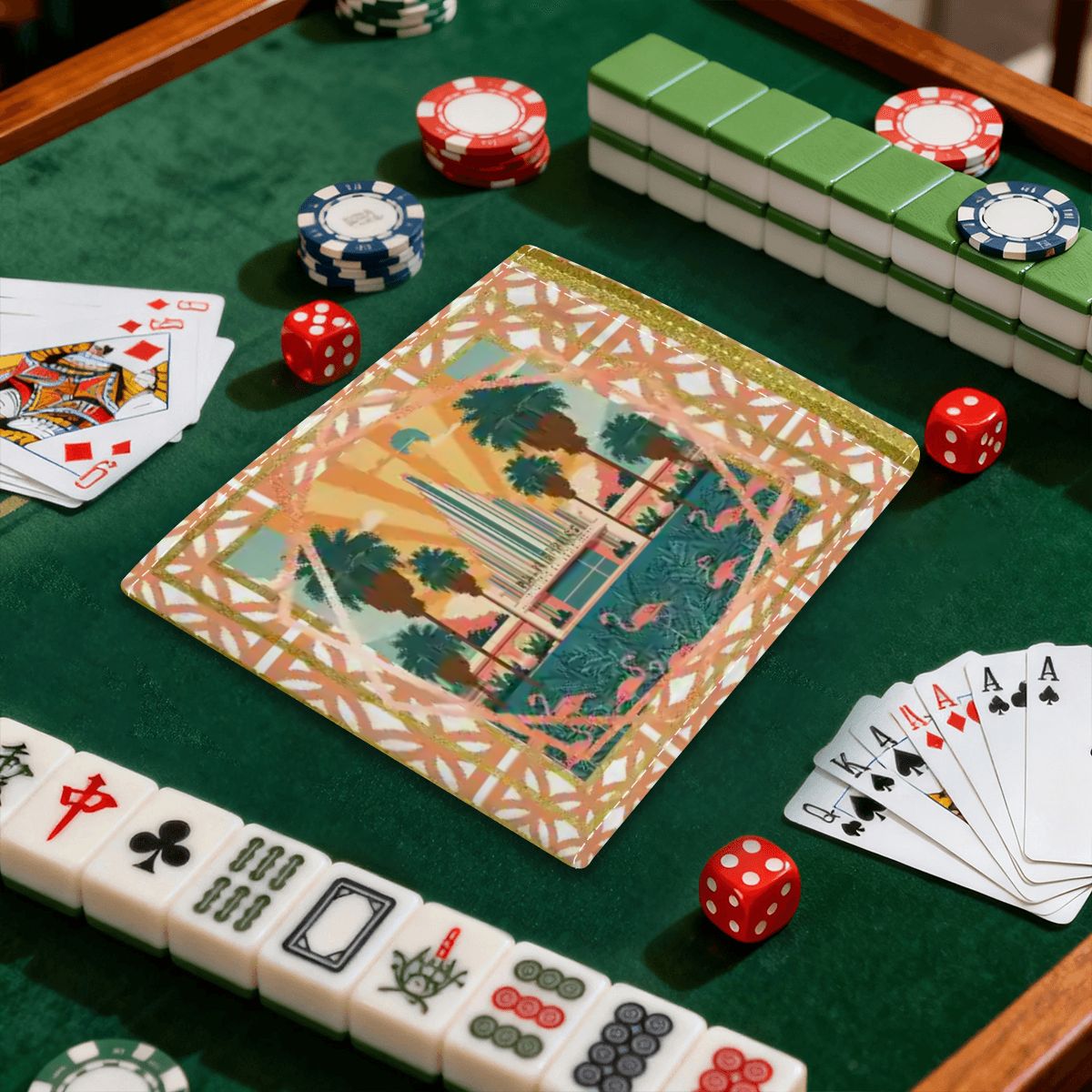 Art Deco Citrus Palm Springs Playfield 4 Mahjong Card Holder with Line Finder - Splash of Color Co.