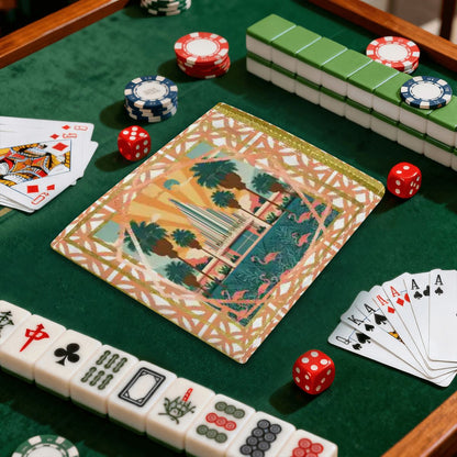 Art Deco Citrus Palm Springs Playfield 4 Mahjong Card Holder with Line Finder - Splash of Color Co.