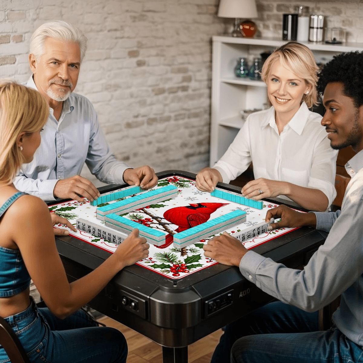 Winterberry Cardinal Bird Custom Mahjong Mat - Splash Of Mahj And Color Co.