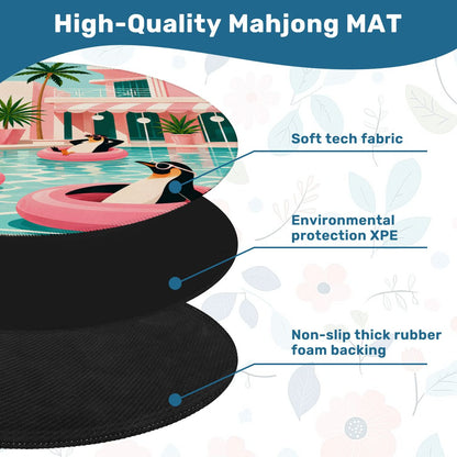 Penguins Poolside At The Palm Round Mahjong Mat - Splash Of Mahj And Color Co.