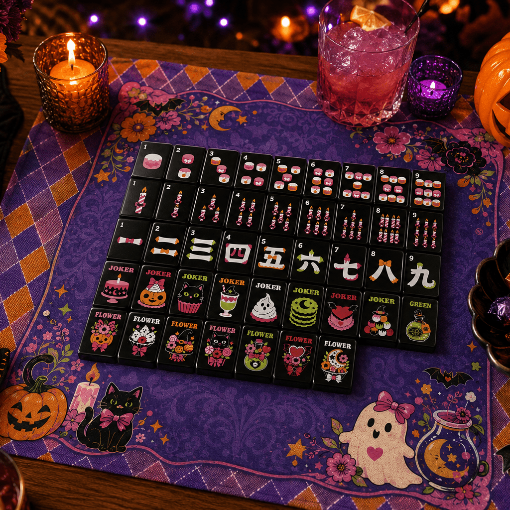 Harlequin Gothic Nights Dessert Halloween Mahjong Tiles With Carry Case - Splash Of Mahj And Color Co.