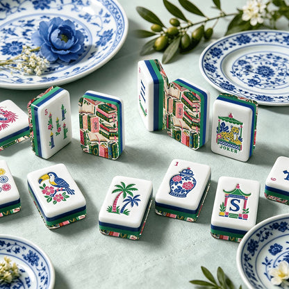 Mahj Between the Lines Bookish Chinoiserie Chic American Mahjong Tiles And Carry Case