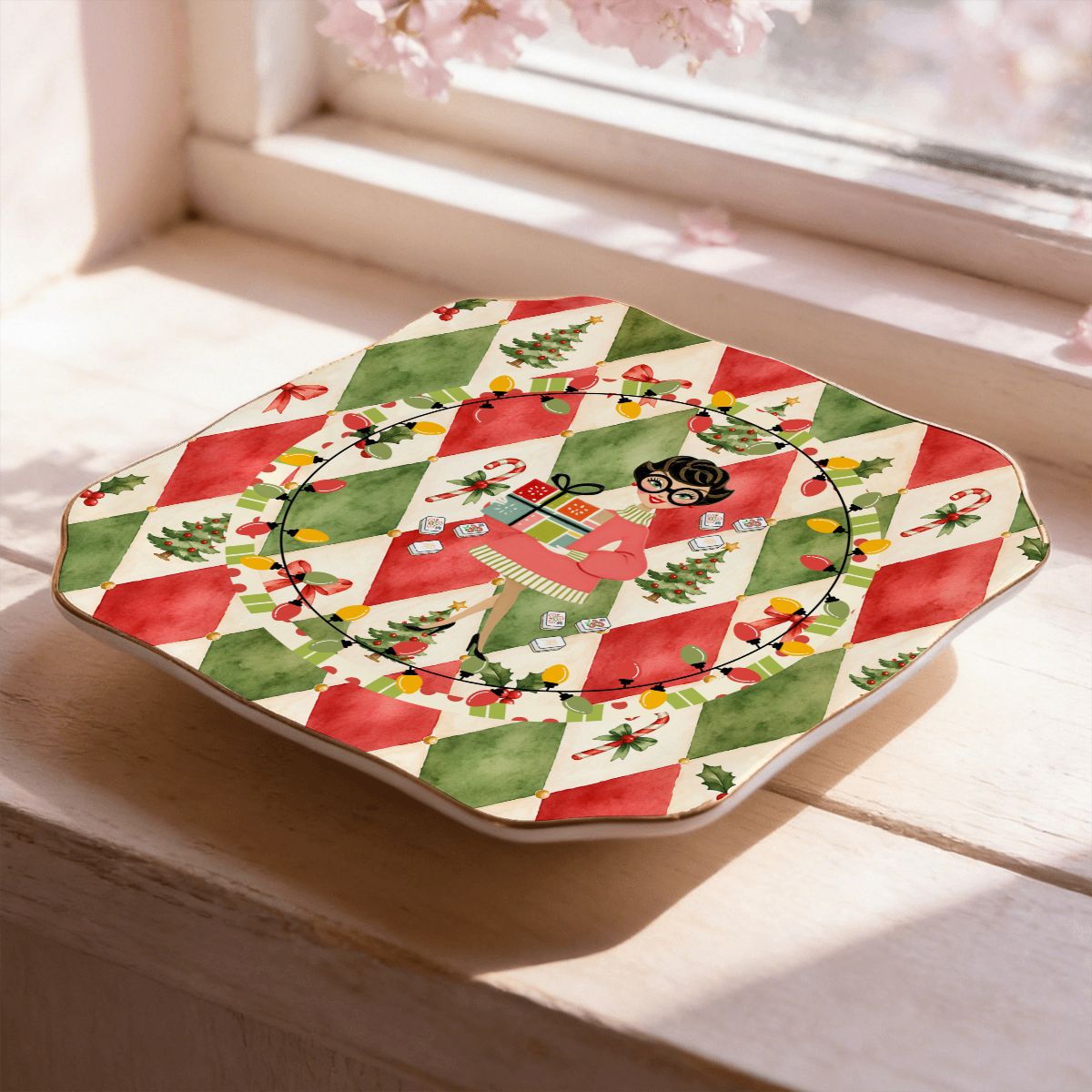 Cuz We Need A Little Christmas Scalloped Ceramic Mahjong Dice Tray