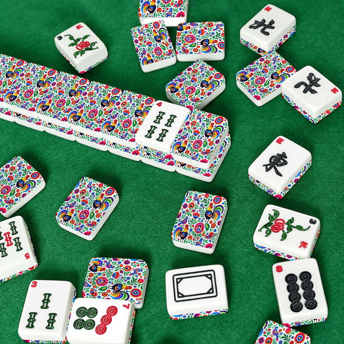 Wycinanki Polish Folk Art, Rooster American Mahjong Tiles And Carry Bag Case - Splash Of Mahj And Color Co.