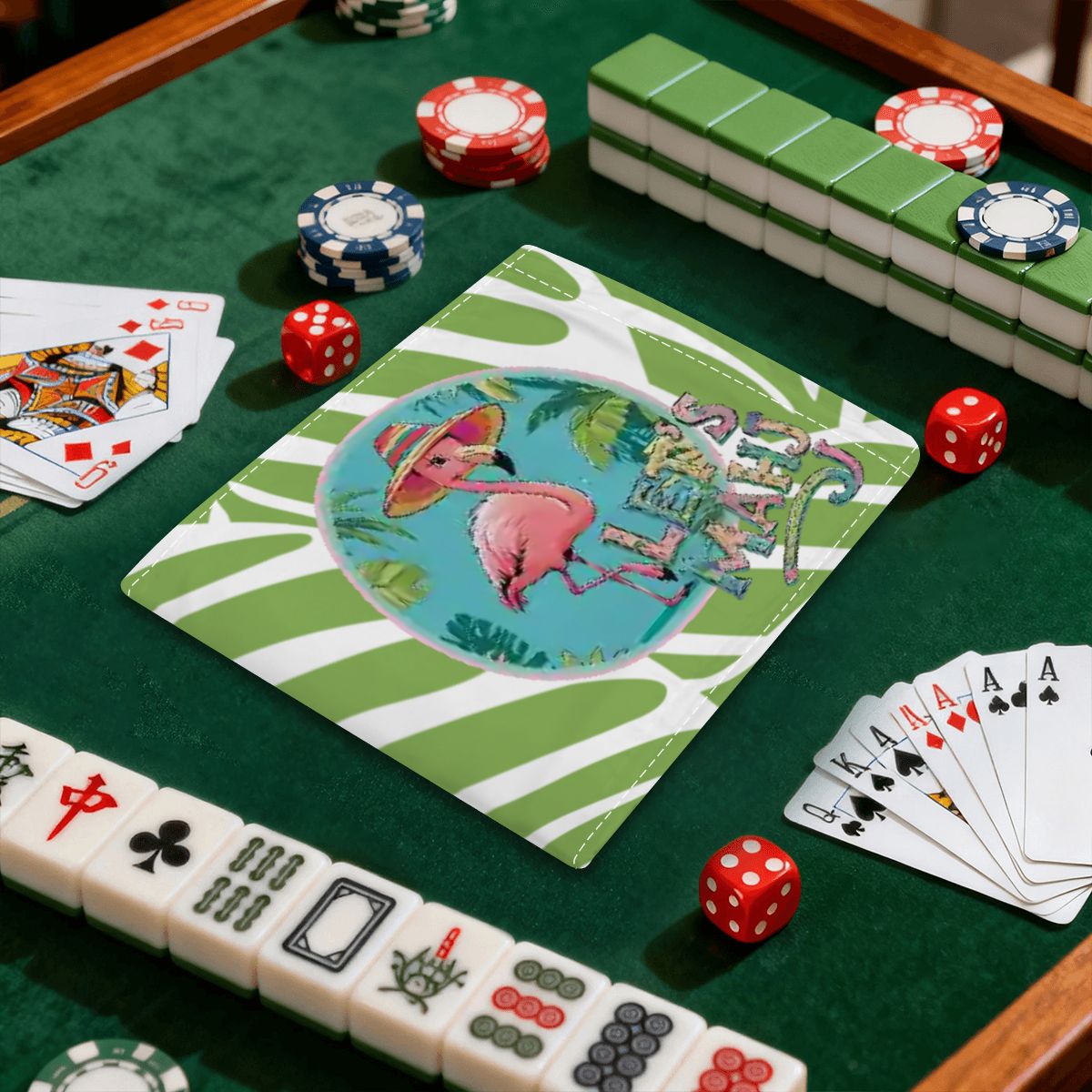 Let's Mahj Tropical Flamingo 4 Mahjong Card Holder with Line Finder - Splash of Color Co.