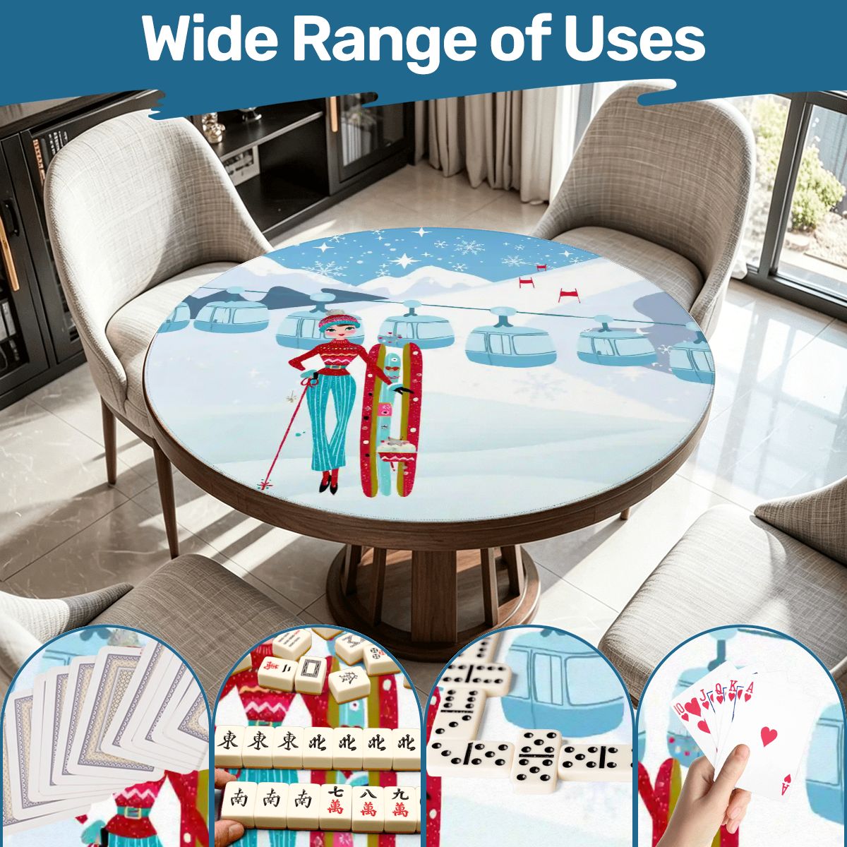 Ski Bunny Hills Winter Christmas Round Mahjong Mat