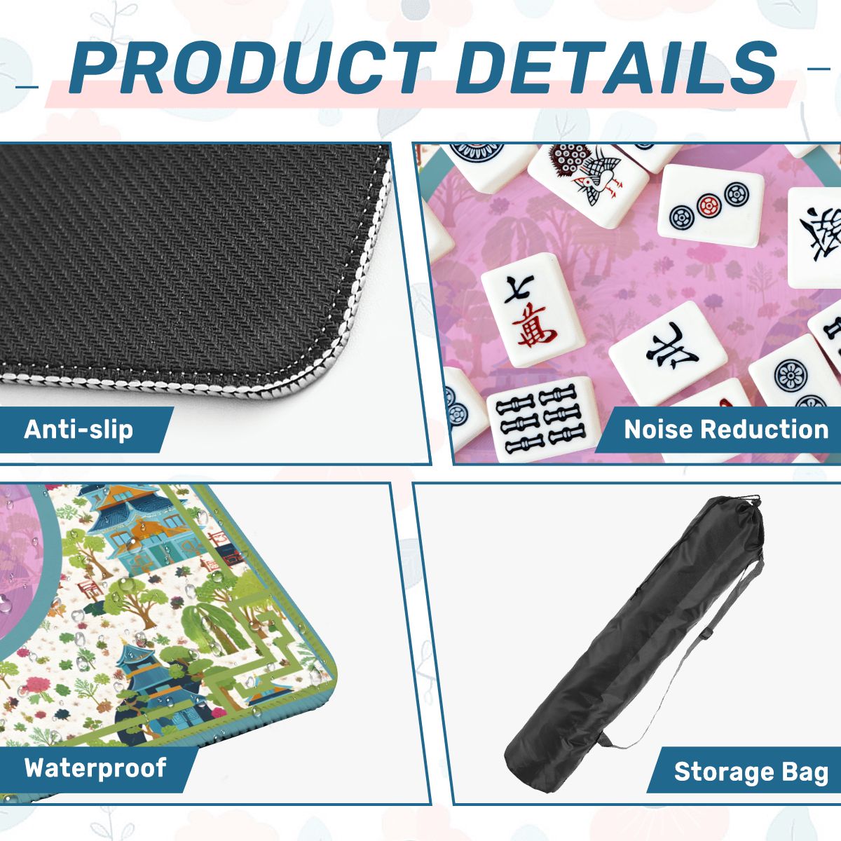 Mahjong Mat Chinoiserie Pagoda Asian Garden - Splash of Color Co.