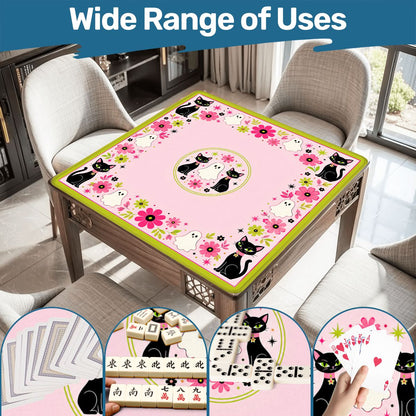 Kitty Ghost Brigade Pink And Green Halloween Mahjong Mat - Splash Of Mahj And Color Co.