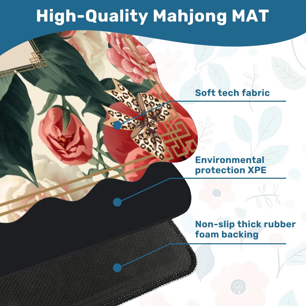 Floral Charleston Camellias Scalloped Mahjong Mat - Splash of Color Co.