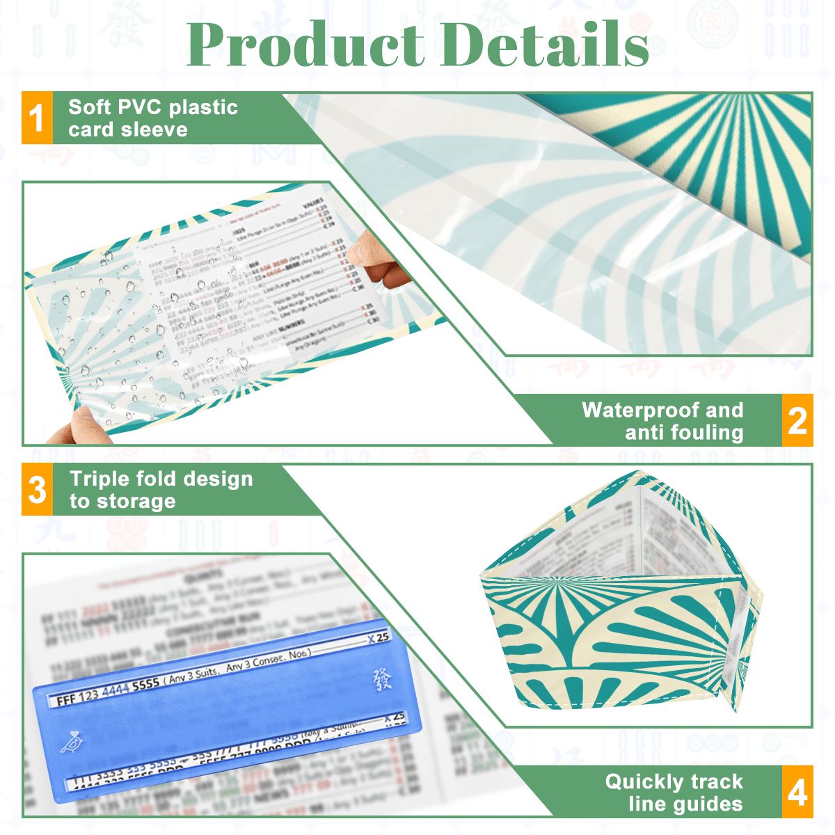 4 Mahjong Card Holder with Line Finder Designed With Art Deco Design - Splash of Color Co.