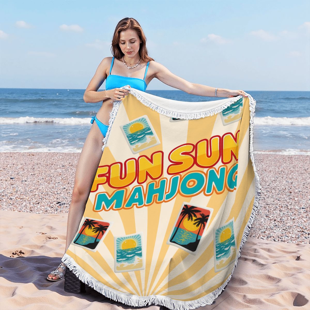 Mahjong Pool Fun Sun Round Tassel Beach Towel - Splash of Color Co.