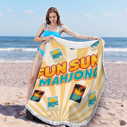 Mahjong Pool Fun Sun Round Tassel Beach Towel - Splash of Color Co.
