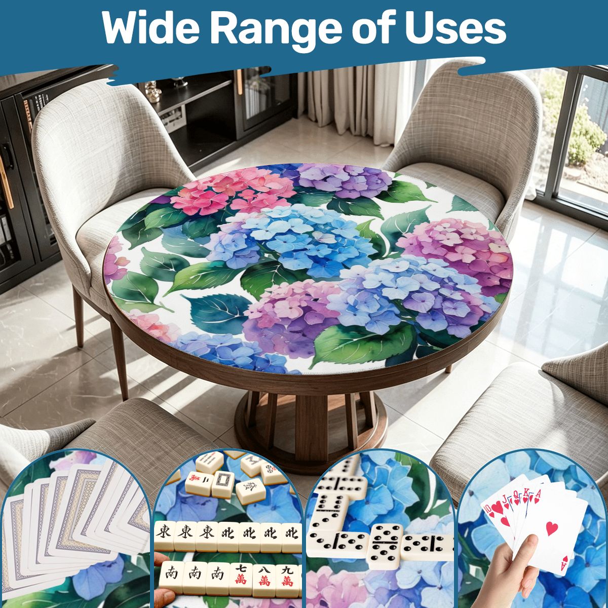 Floral Hydrangea Round Mahjong Mat - Splash Of Mahj And Color Co.