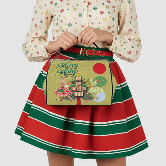 Merry Mahj Nostalgic Chrismtas Gals Kisslock Handbag-Shoulder Bag - Splash Of Mahj And Color Co.