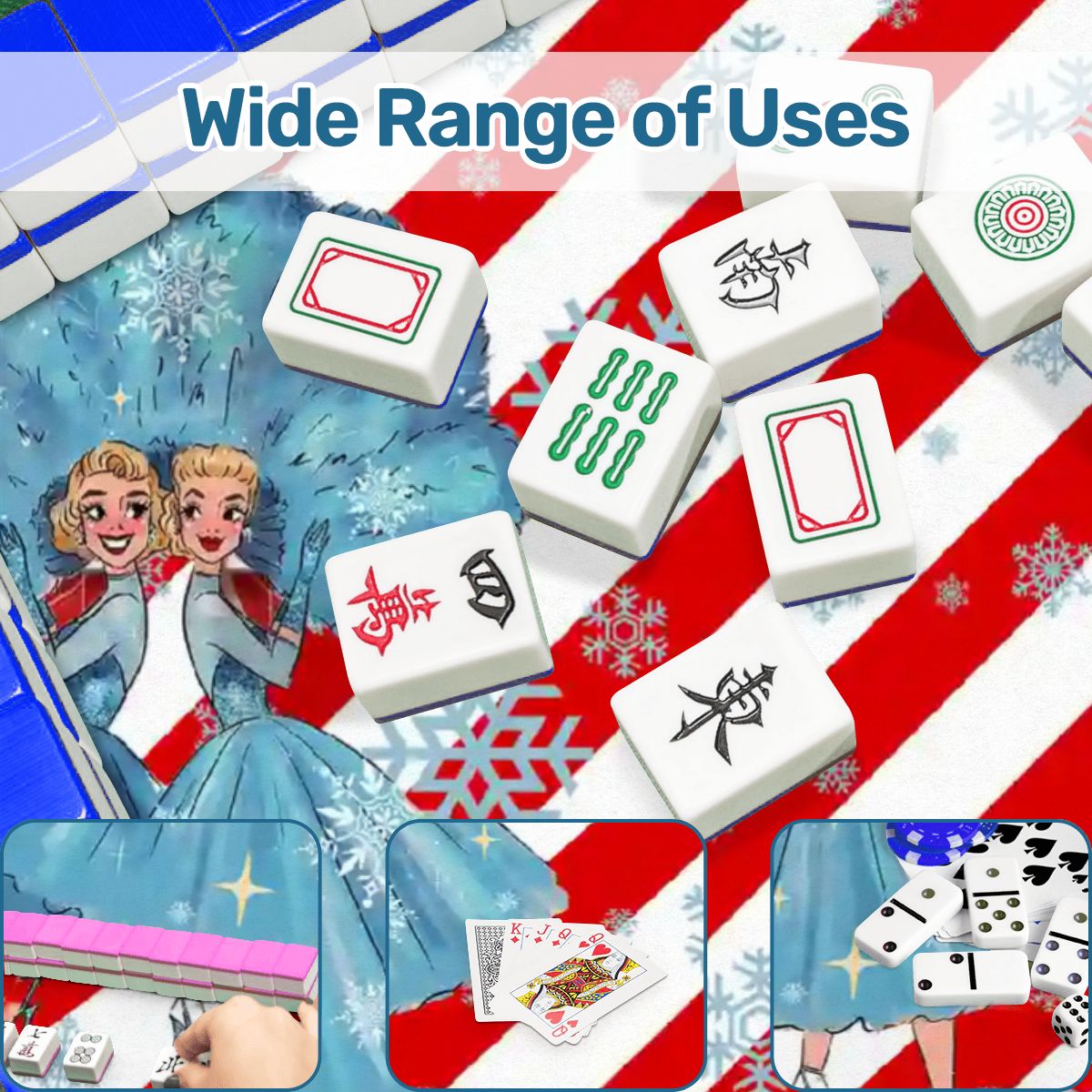 White Christmas Sister Love Candy Cane Striped Round Mahjong Mat