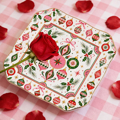 Shiny Brite Vintage Nostalgic Christmas Scalloped Ceramic Mahjong Dice Tray