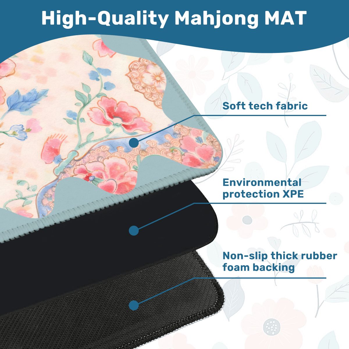 Famille Rose Pink Peony, Baby Blue Floral Chinoiserie Mahjong Mat - Splash of Color Co.