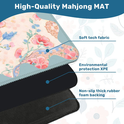 Famille Rose Pink Peony, Baby Blue Floral Chinoiserie Mahjong Mat - Splash of Color Co.