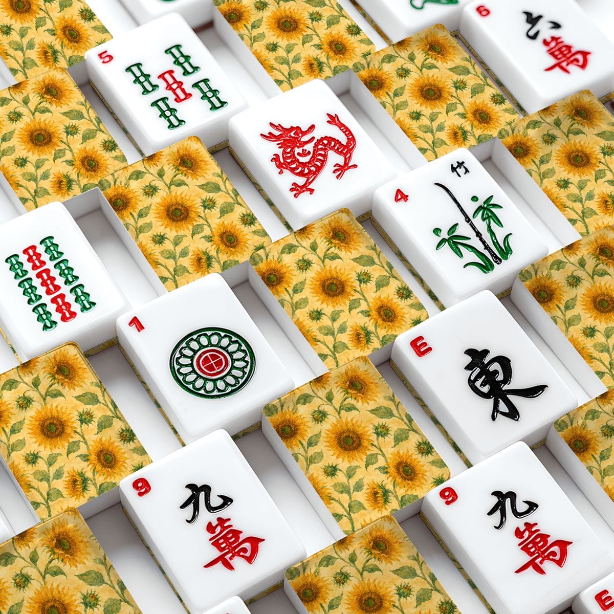The Mahj Gogh Watercolor Sunflower American Mahjong Tiles And Carry Case - Splash Of Mahj And Color Co.