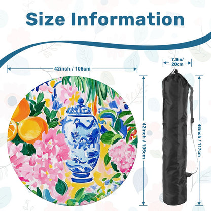 Floral Asian Citrus Sunny Chinoiserie Round Mahjong Mat