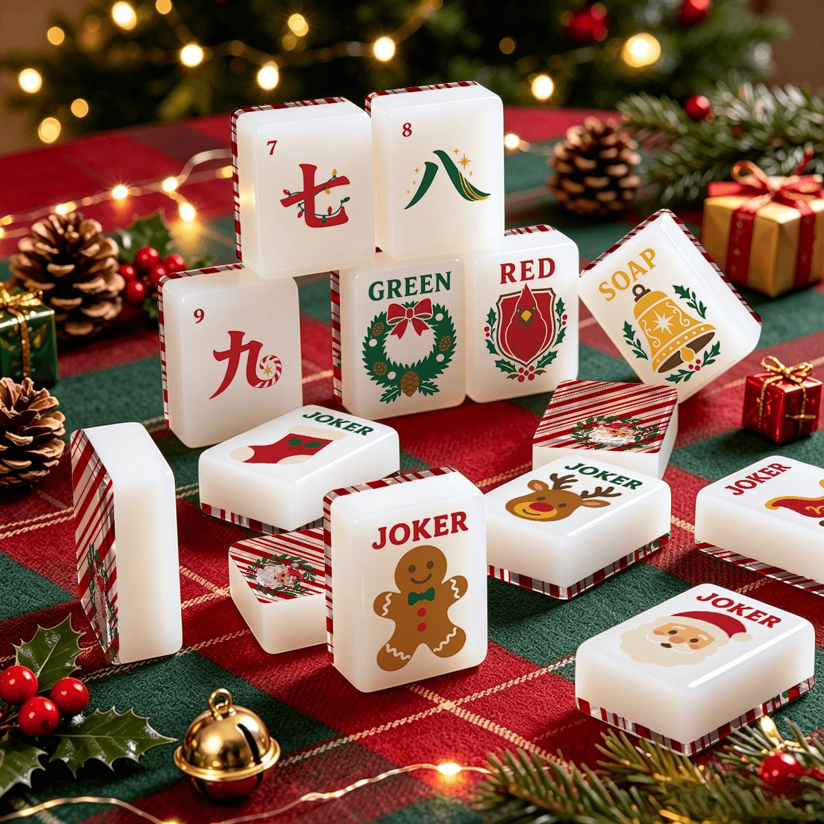 Nostalgic Santa Classic Traditional Christmas Mahjong Tiles And Carry Case