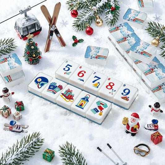 Cozy Winter Alpine Slopes ENGRAVED Christmas Mahjong Tiles And Carry Case - Splash Of Mahj And Color Co.