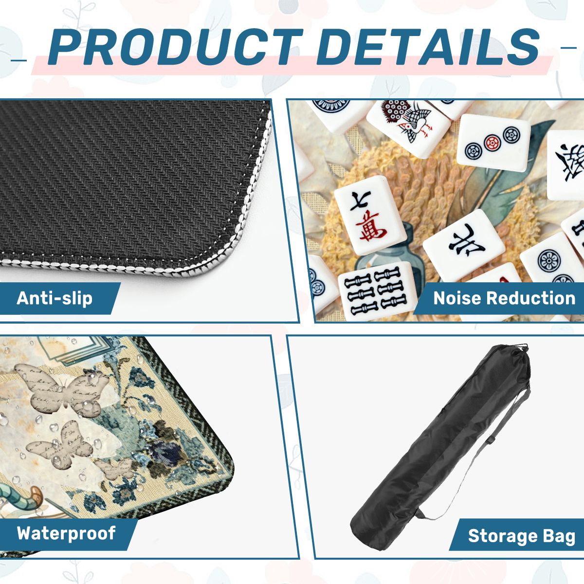 Once Upon A Mahjong Ink And Ivory Faux Embroidered Book Worm Mahjong Mat - Splash of Color Co.