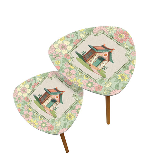 Floral Heritage Mahjong Nesting Tables, Whimsical Mahj House Pink Green Preppy Tables