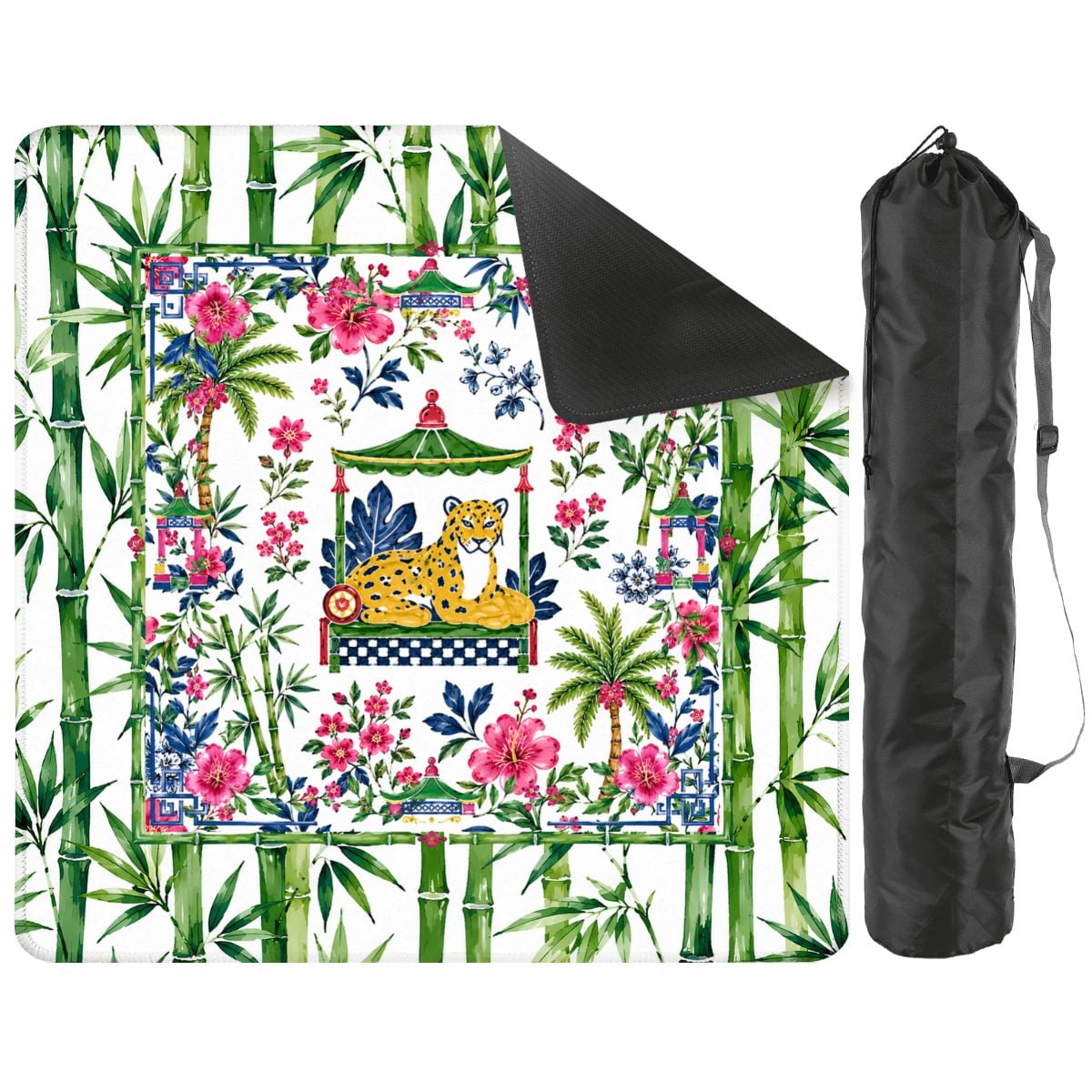 Chinoiserie Tigeress Watercolor Bamboo Mahjong Mat