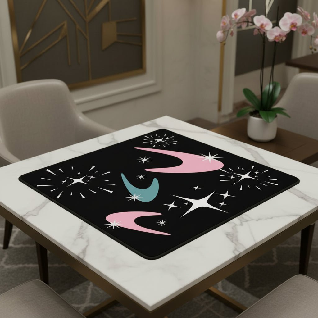 Sky Rockets In Flight Black Modern Mahjong Mat 33"x33 - Splash of Color Co.
