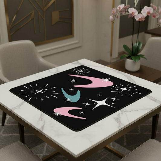 Sky Rockets In Flight Black Modern Mahjong Mat 33"x33 - Splash of Color Co.