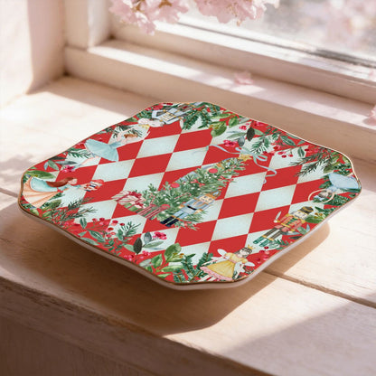 Harlequin Nutcracker Christmas Scalloped Ceramic Mahjong Dice Tray