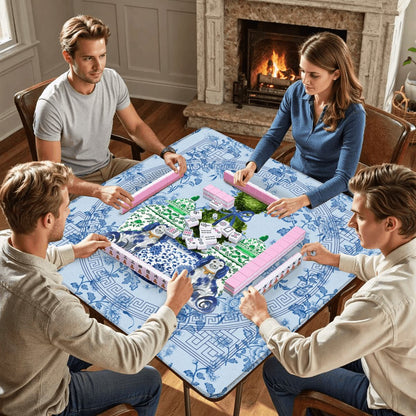Staffordshire Dogs, Blue Chinoiserie Floral Mahjong Mat