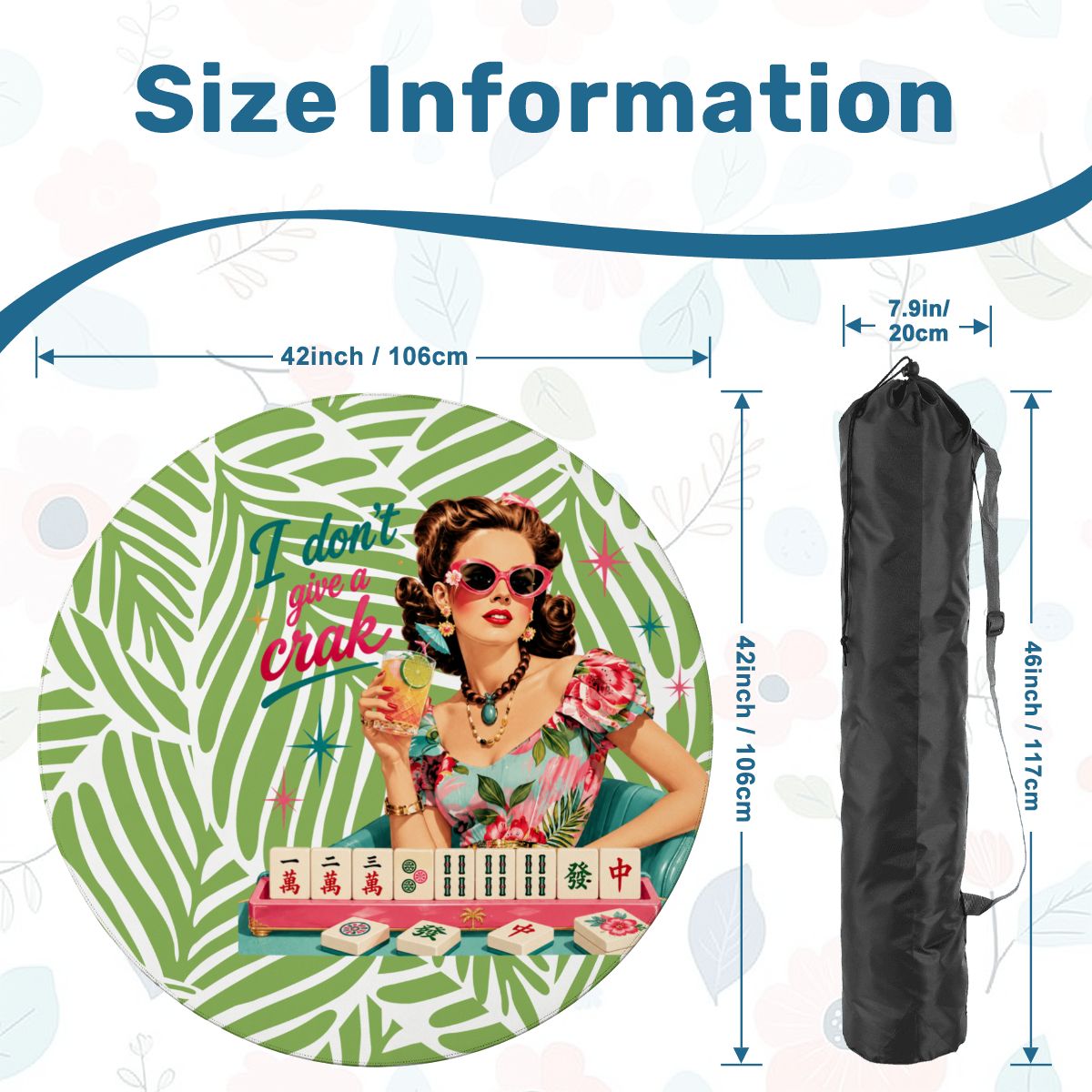 Funny Mahjong Mat I Don't Give A Crak Tropical Round Mahjong Mat