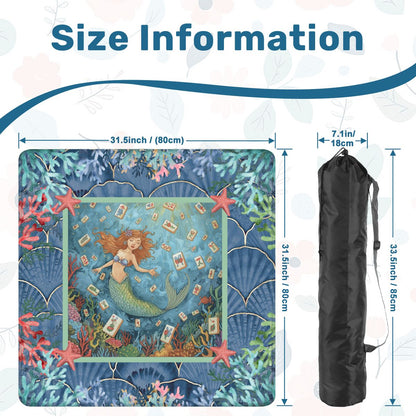 Mermaid Mahjong Mat, Sea Of Life Marbled Blue And Coral Reef - Splash of Color Co.