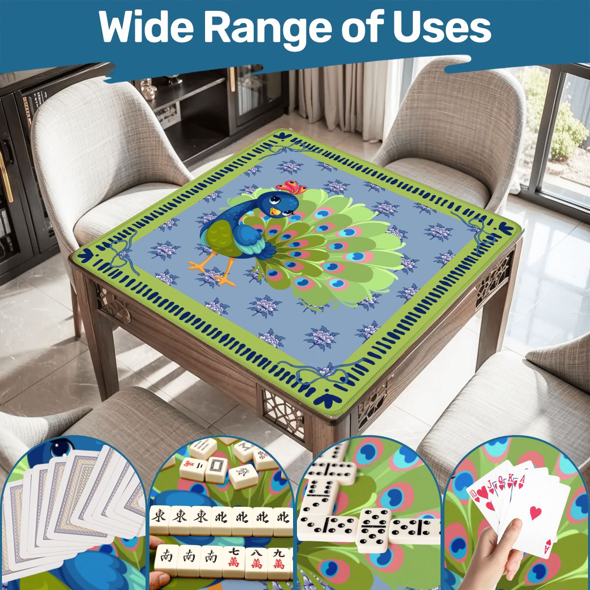 Cutie Patootie Peacock Whimsical Lime Green Royal Blue Mahjong Mat