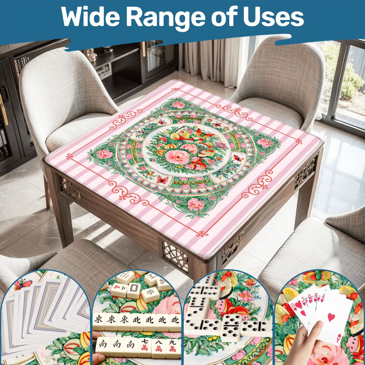 Vintage Chinese Rose Canton Chinoiserie Mahjong Mat - Splash of Color Co.