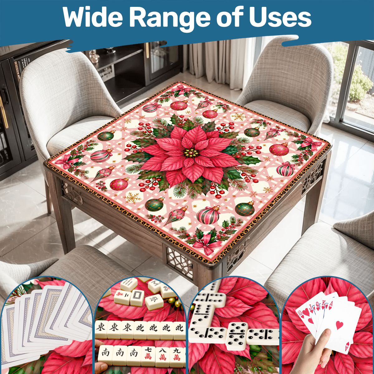 Leopard Luxe Poinsetta Mahjong Christmas Mat