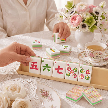 Engraved Christmas Mahjong Tiles Scandi Folk Art With Carry Case