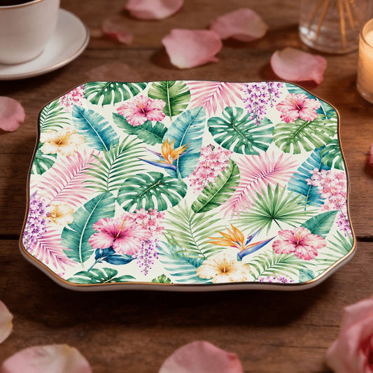 Pastel Jungle Scalloped Ceramic Mahjong Dice Tray - Splash Of Mahj And Color Co.