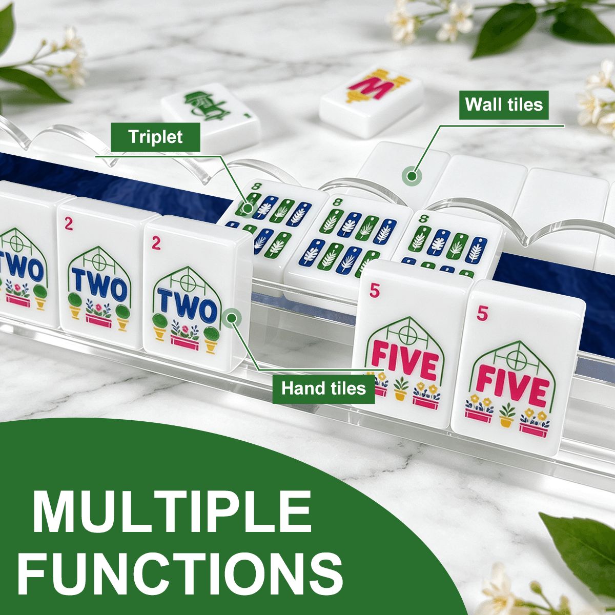 Royal Blue Extended Mahjong Rack Set of 4 Scalloped Magnetic Tile Pusher 20' - Splash Of Mahj And Color Co.