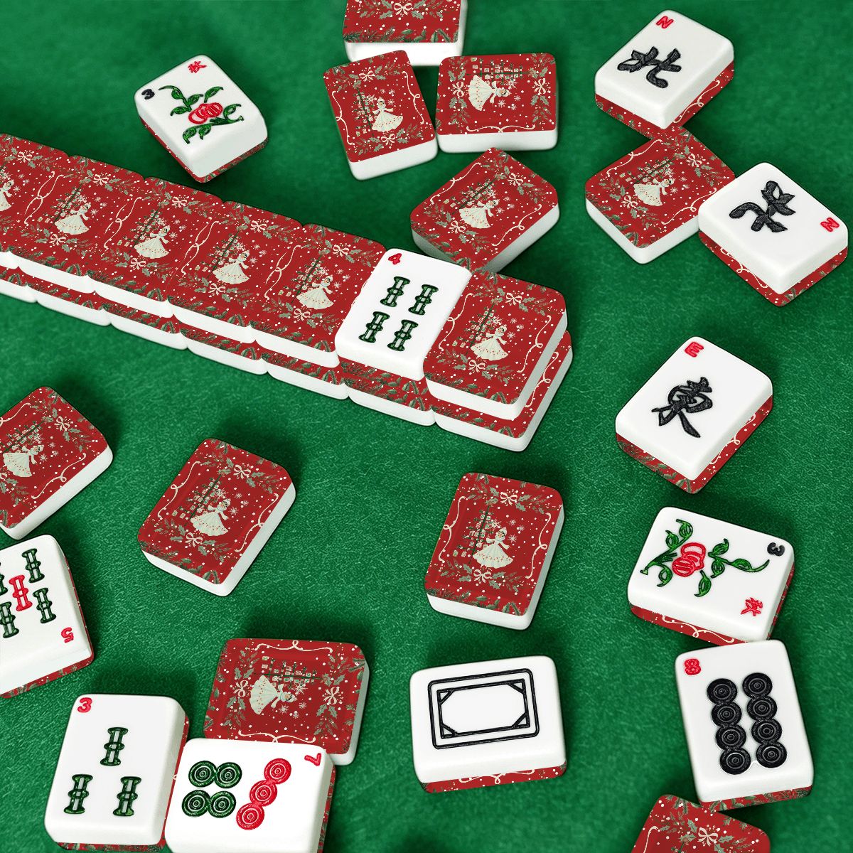 Whimsical Nostalgic Christmas American Mahjong Tiles And Carry Case Tote - Splash of Color Co.