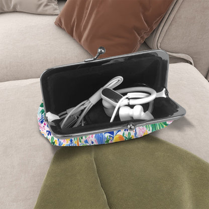 Sunny Citrus Preppy Chinoiserie Women's Leather Kiss Lock Coin Purse - Splash of Color Co.