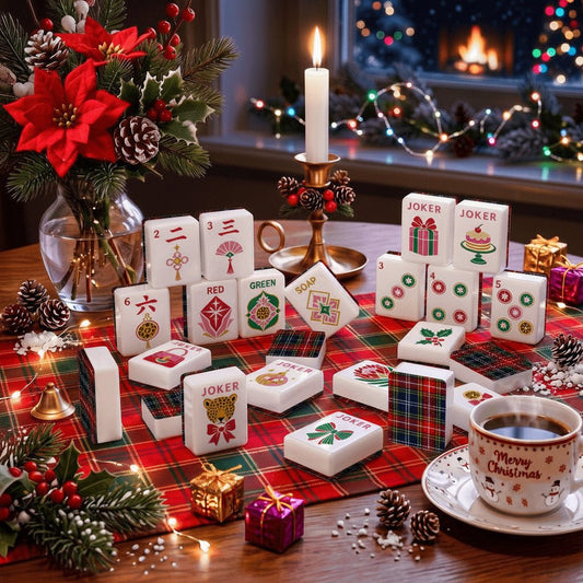Christmas Plaid Glam Holiday Christmas Mahjong Tiles And Carry Case - Splash Of Mahj And Color Co.