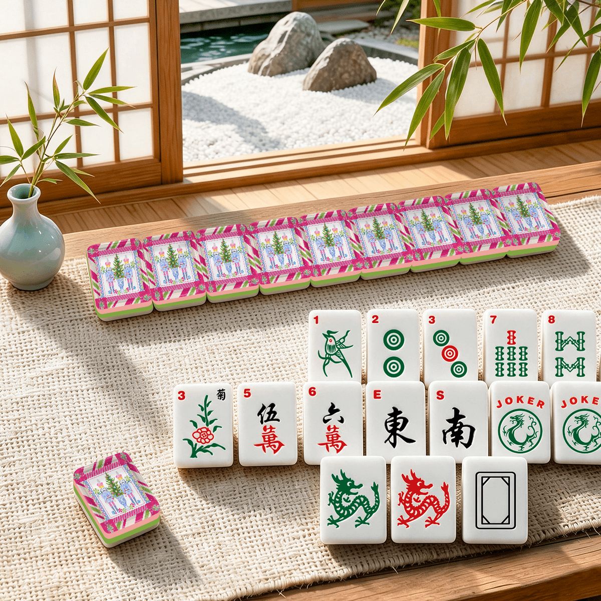 Christmas Nutcracker Holiday ENGRAVED 4 Layer American Mahjong Tiles Set With Carry Case - Splash Of Mahj And Color Co.
