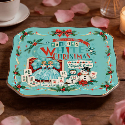 Nostalgic White Christmas Haynes Sisters Scalloped Ceramic Mahjong Dice Tray