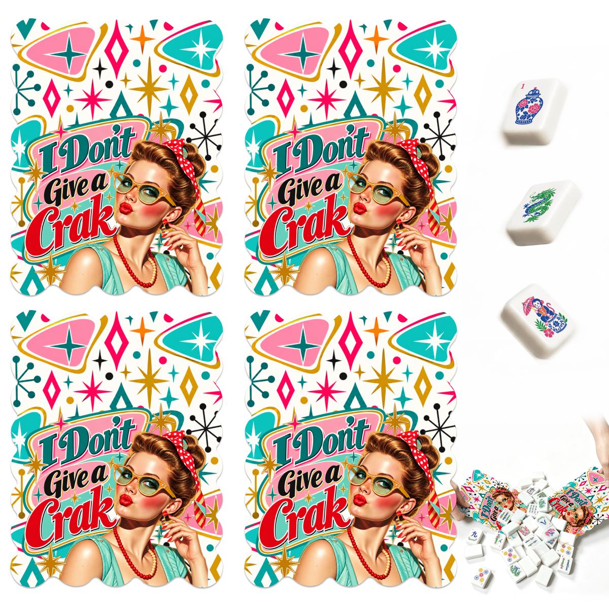 I Don't Give A Crak Scalloped Mahjong Shuffler Cards  Set of 4