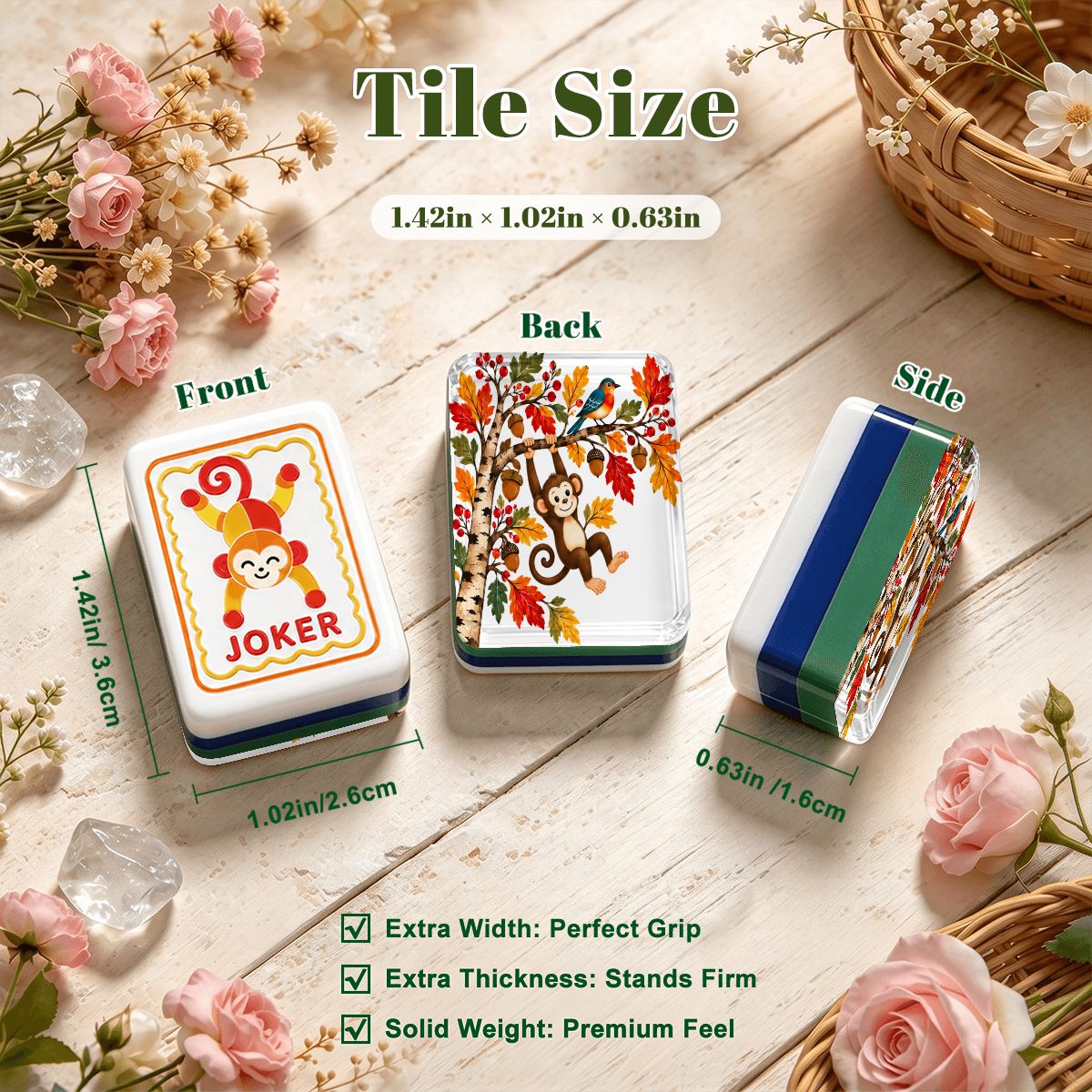 Monkey See Monkey Fall Modern Folk American Mahjong Tiles 4 Layer With Carry Case - Splash Of Mahj And Color Co.