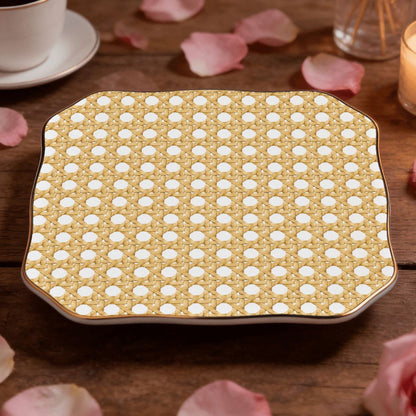 Vintage Cane You Dig It, Scalloped Ceramic Mahjong Dice Tray